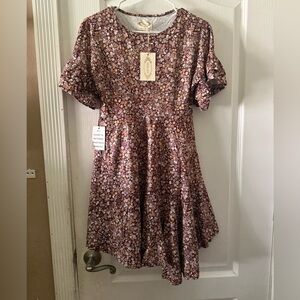 MIA JOY joyfolie Girls brown floral formal dress stretchy NWT